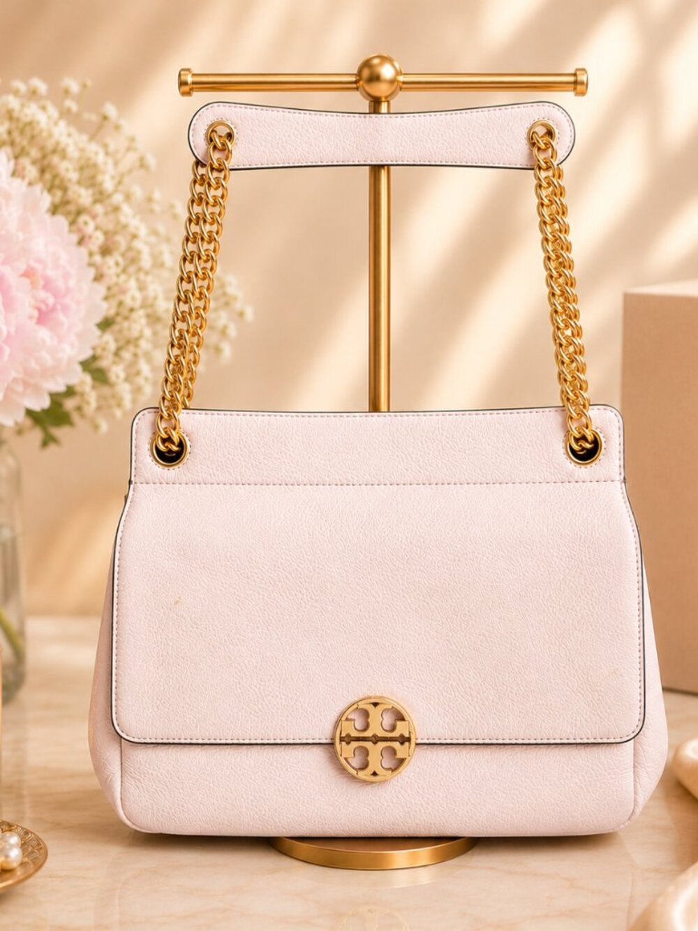 Tory Burch Chelsea Flap Leather Shoulder Bag Soft Pink